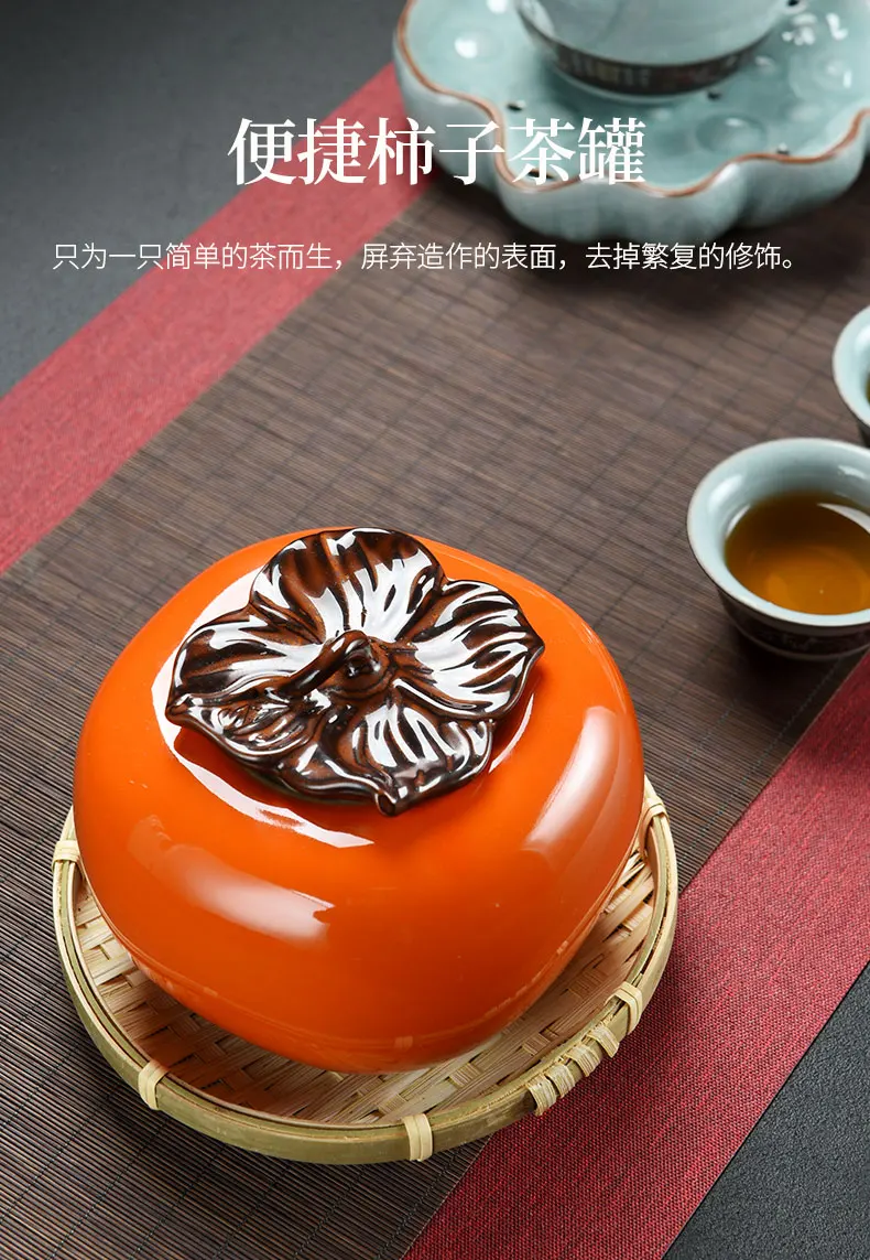 Ceramic tea storage box Mini persimmon tea pot Persimmon and Ruyi Seal of creative tea ornament