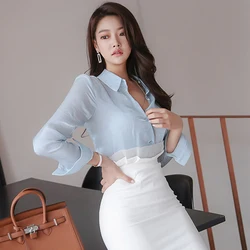 Fashion blouse shirt women foreign style women long-sleeved shirt 2020 autumn new design light blue shirt