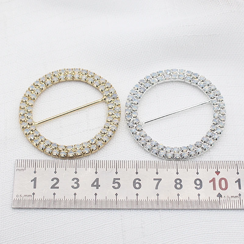 4Pcs 55MM Double Row Round Rhinestone Buckle, Crystal Decoration, Ribbon, Floral Center Sewing Decoration Clothing Accessories