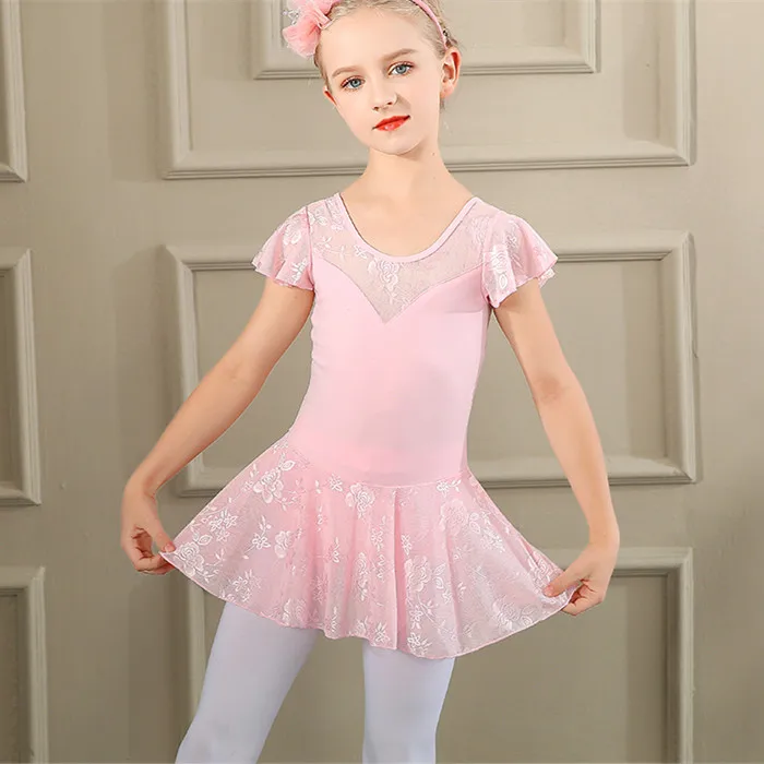 Dance Clothes Kid Girls Practice Clothes Lace Splicing Puff Sleeve Dress Skating Gymnastics Leotards Ballet Princess Dance Dress