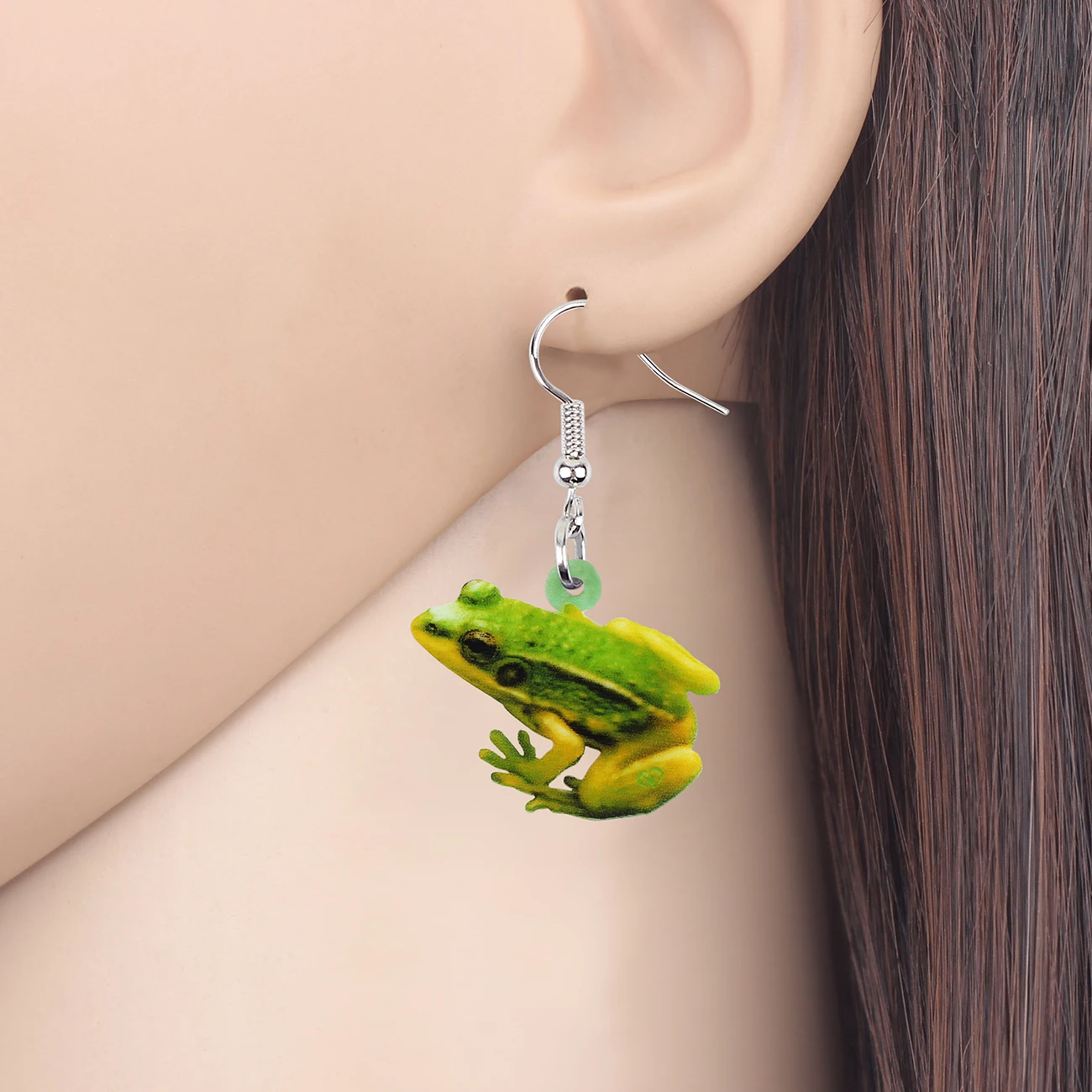 Bonsny Acrylic Green Sitting Frog Earrings Drop Dangle Fashion Animal Jewelry For Women Girls Ladies Accessories Charming Gifts