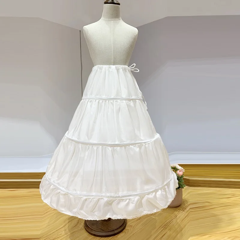 2024 White Children Petticoat A-Line 3 Hoops One Layer Kids Crinoline fluffy Flower Girl Dress Underskirt Elastic Waist