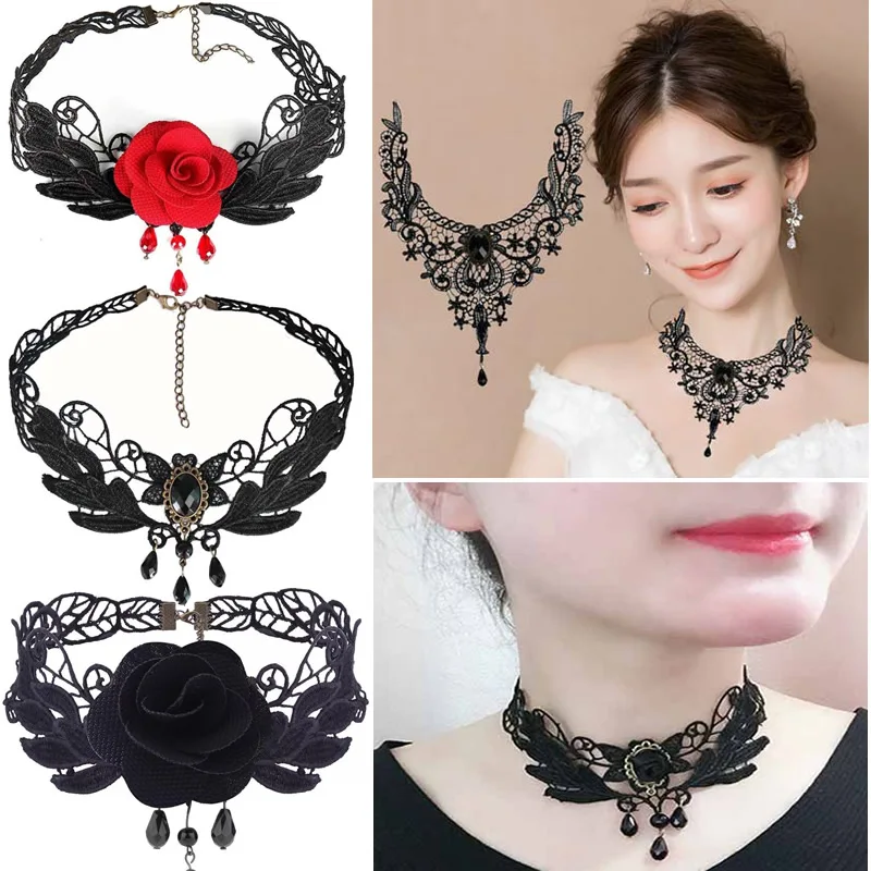 Women Lace Fiashion Choker Black and white are used for wedding and wedding collocation Lady Girl Necklace Bithday Gift