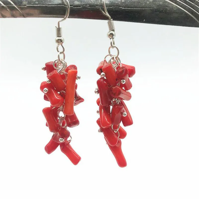 Boho Irregular Red Coral Stone Dangle Earrings for Women Original Design Handmade Hook Earrings Gifts Brinco Jewelry Accessories