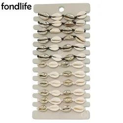 Five Cowrie Seashells Wax String Handmade Bracelet Women 2021 New Fashion 12pcs Wholesale Summer Beach Surf Chic Jewelry Present