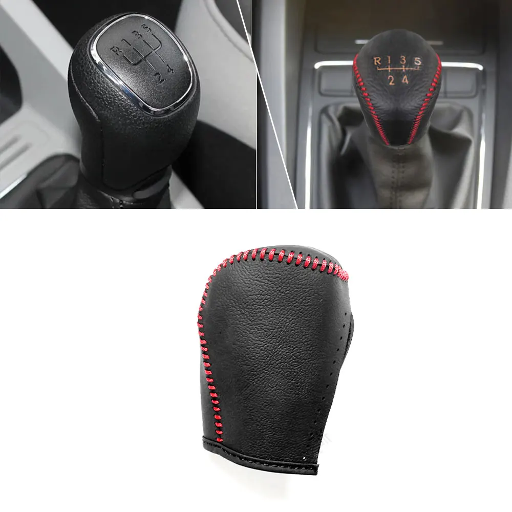 For Skoda Rapid 2013 2014 2015 Fabia 2015 MT Non-Slip Leather Hand Brake Shift Knob Cover Gear Case Car Decor Shift Knob Shell