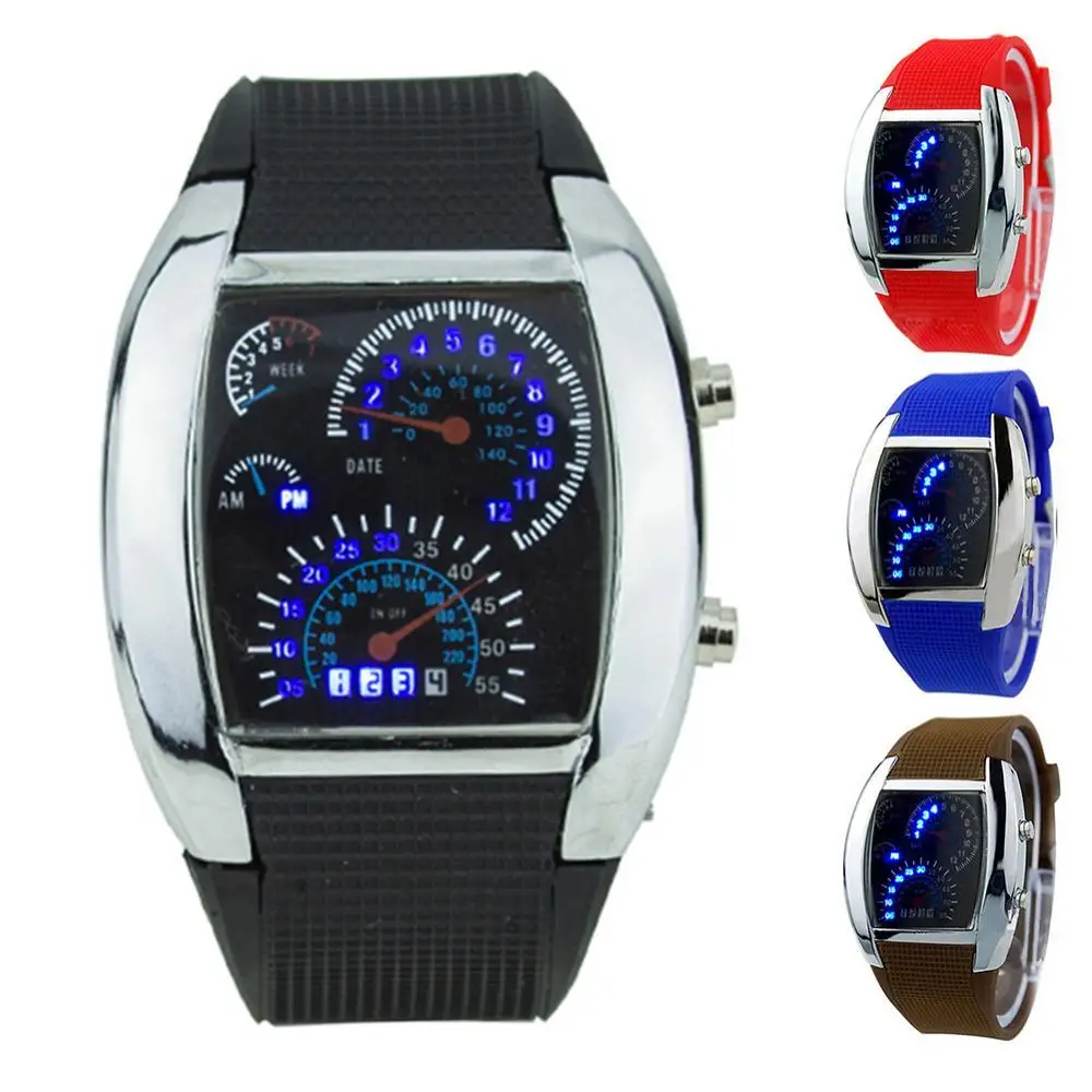 Hot Sales! Nieuwe Collectie Cool Rubber Band Rpm Snelheidsmeter Auto Turbo Stijl Digitale Led Horloge Gift