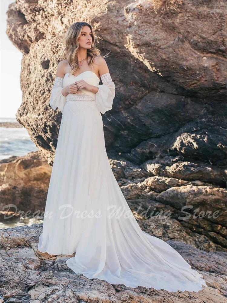 Abito da sposa bohémien semplice personalizzato a maniche lunghe 2024 Abito da sposa in chiffon con scollo a cuore Robe De Soirée De Mariage per le donne