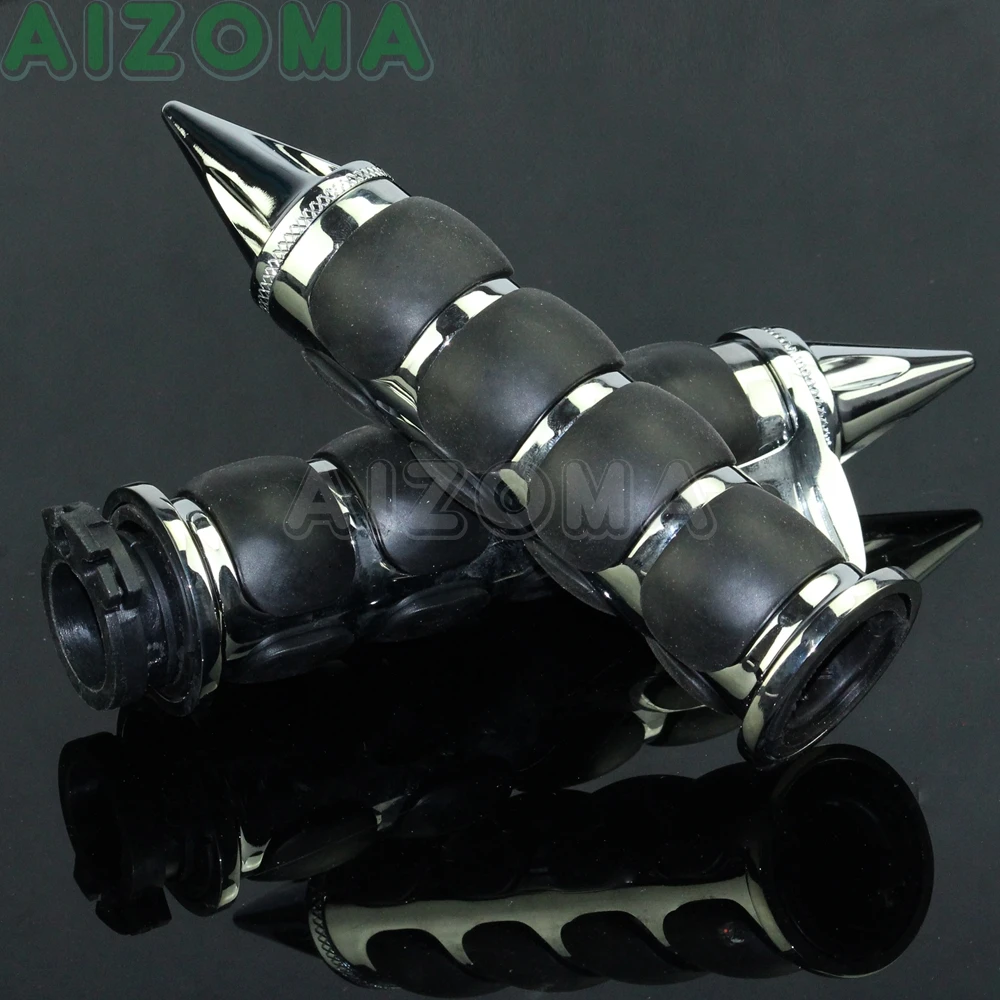 7/8 inch / 22mm Universal Chrome Motorcycles Custom Spike Throttle Hand Grips For Kawasaki Suzuki M109R Intruder 800 1400 1500