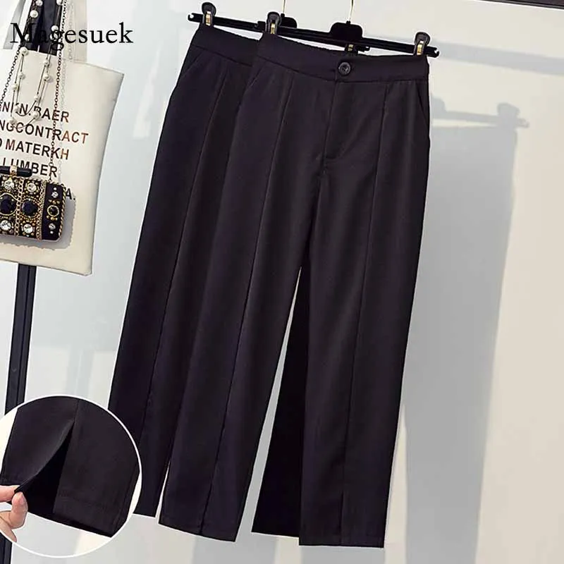 

Fashion Solid Black Suit Pants Autumn Elegant Wide-legged Thin Drape High-waist Pants Loose Fitting Nine-point Trousers 11712