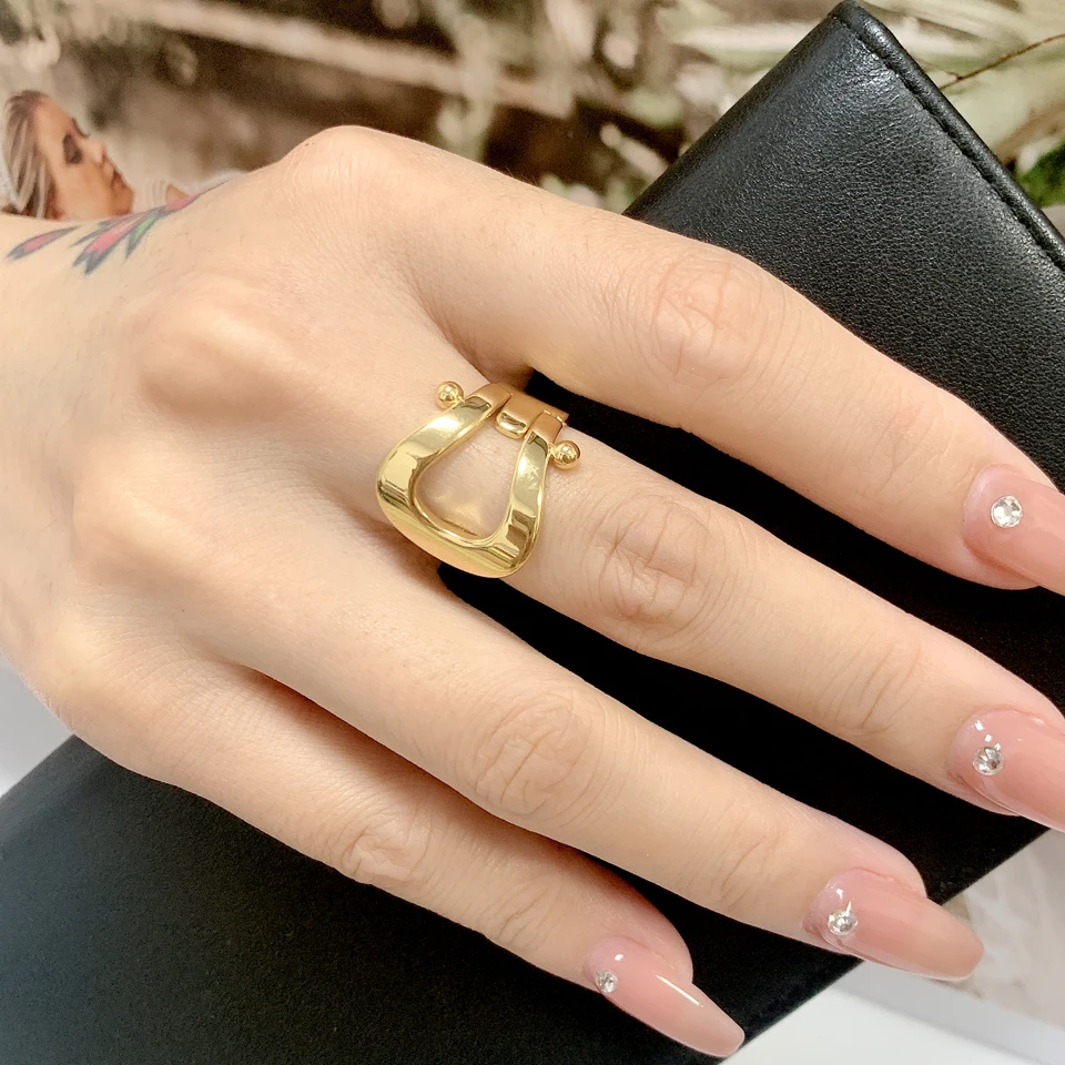 2022 New Minimalist Stainless Steel 18 K Jewelry Temperament Metal Texture Gold Color Party Ring Accessories Anillos Mujer Gift