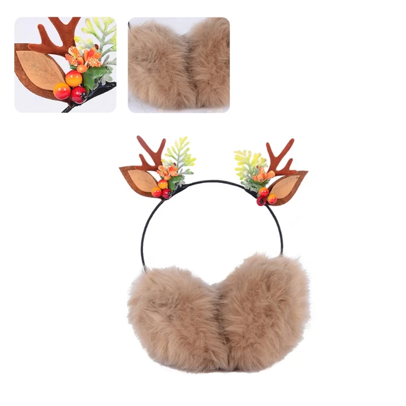 Antler paraorecchie Buckhorn scaldamuscoli per bambini renne paraorecchie paraorecchie per inverno simpatici tappi in pile natale