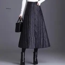 Women's Skirts Thick Warm Duck Down Long Winter Skirts Black High Street Single-Breasted Buttons One-Piece Wrap Skirt Female