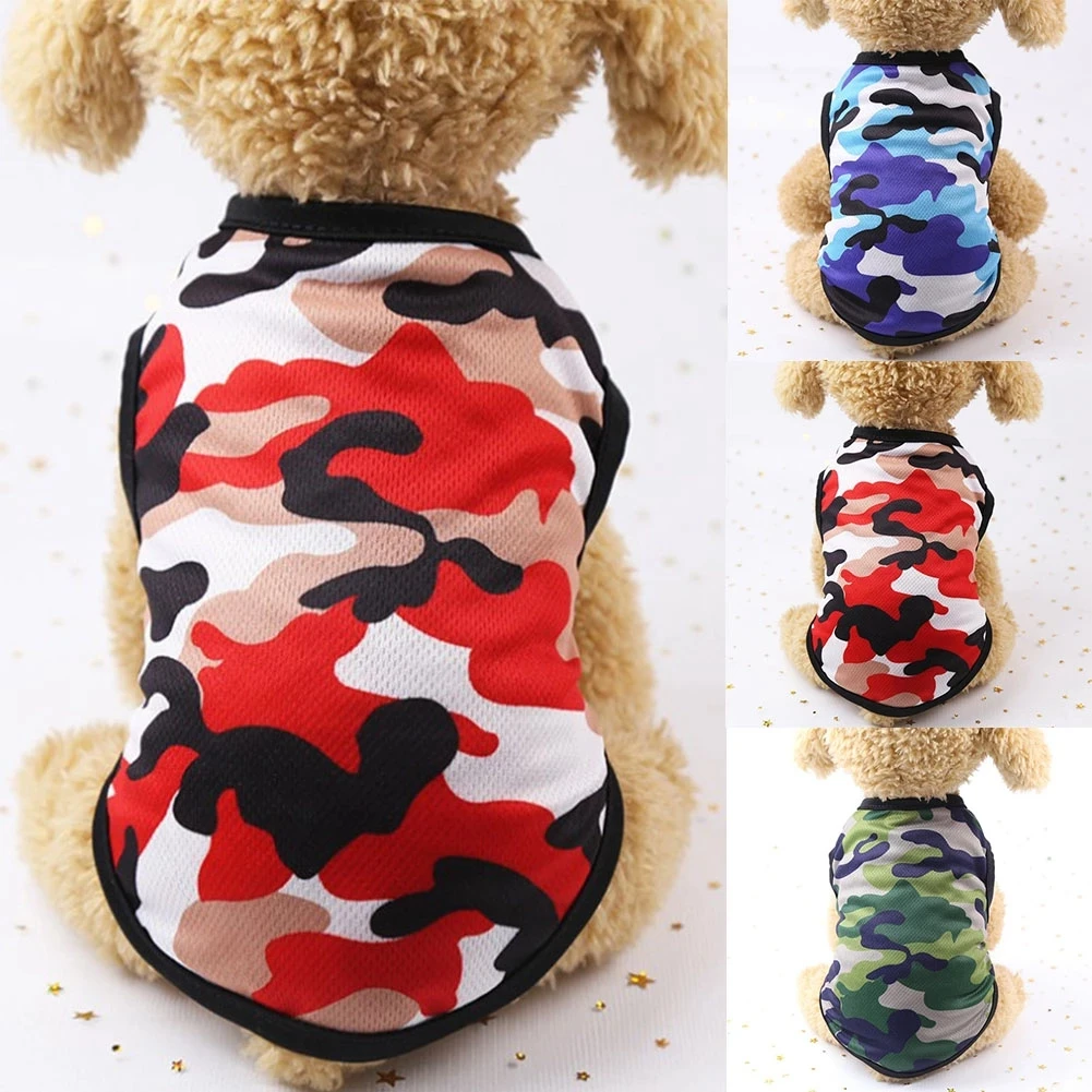 OIMG Dog Clothes Outfits Puppy Sleeveless Shirts Camouflage Print Mesh Small Dogs T-shirts Chihuahua French Bulldog Dog Tank Top