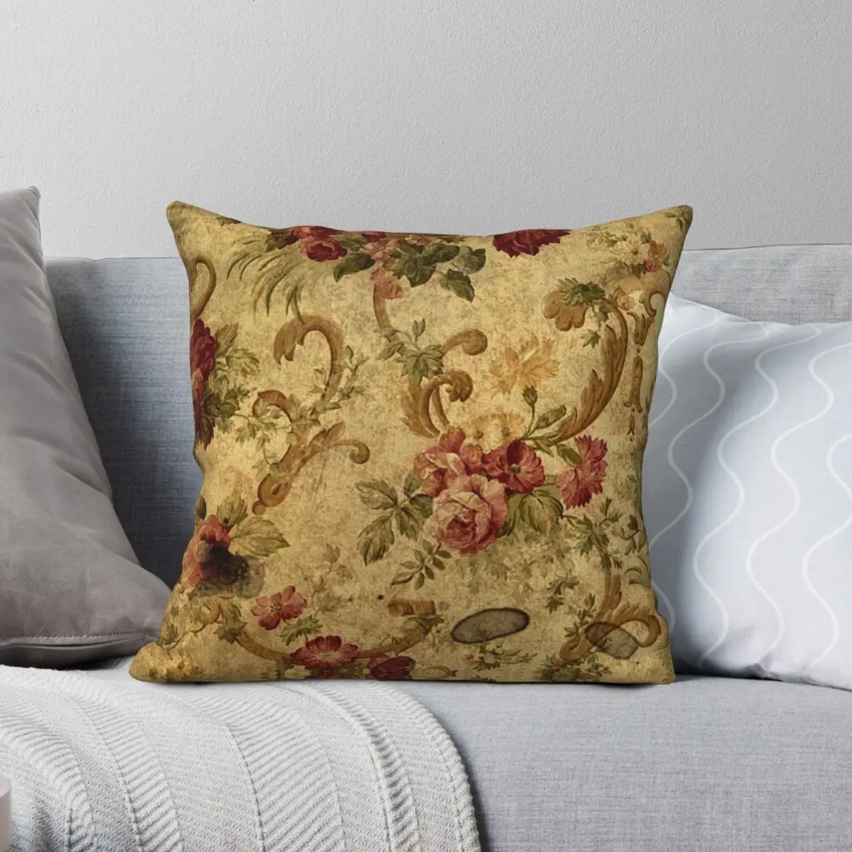 Floral Elegant Victorian Rustic Grunge Elegant Chic Square Pillowcase Linen Velvet Zip Decor Pillow Case Sofa Seater Cushion