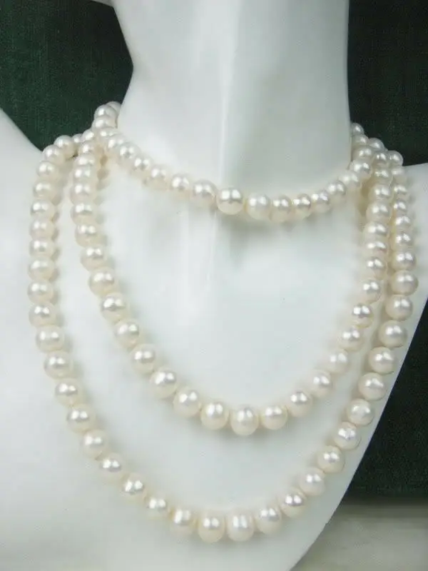 

100% natural 8-9mm White AKOYA Round Pearl necklace 50" 14K Clasp