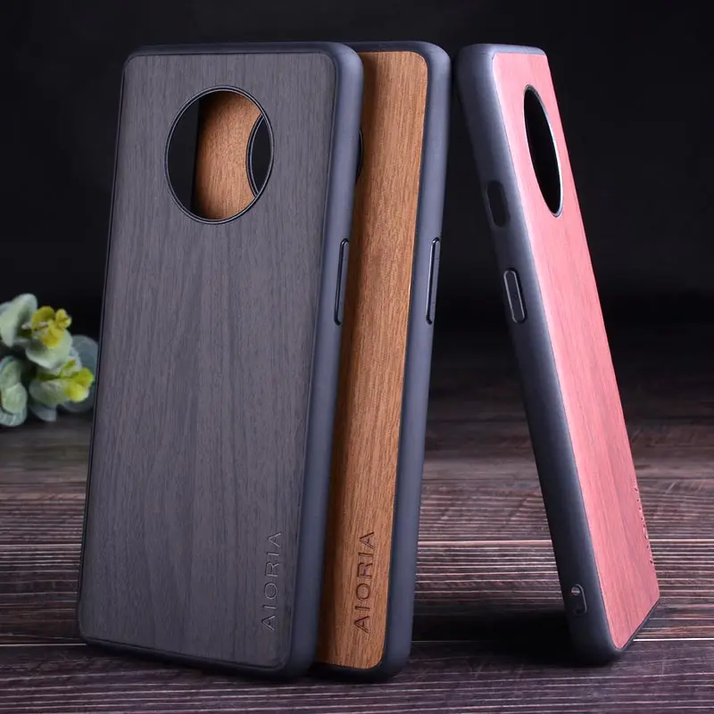 Wooden Like case for Oneplus 7T TPU+PC + wood PU leather skin covers coque fundas for Oneplus 7T