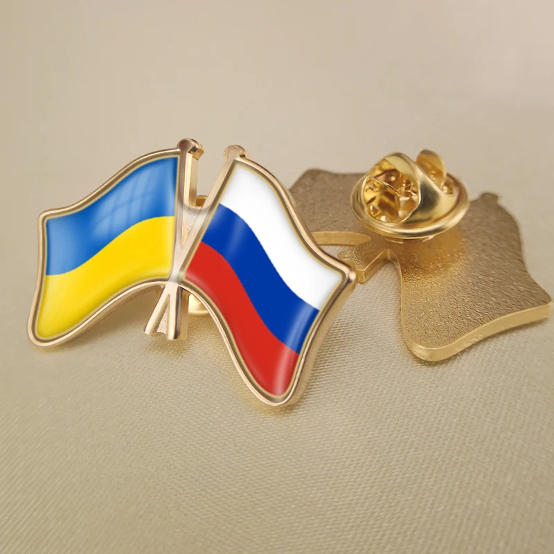 Ukraine and Russian Federation Crossed Double Friendship Flags Lapel Pins Brooch Badges