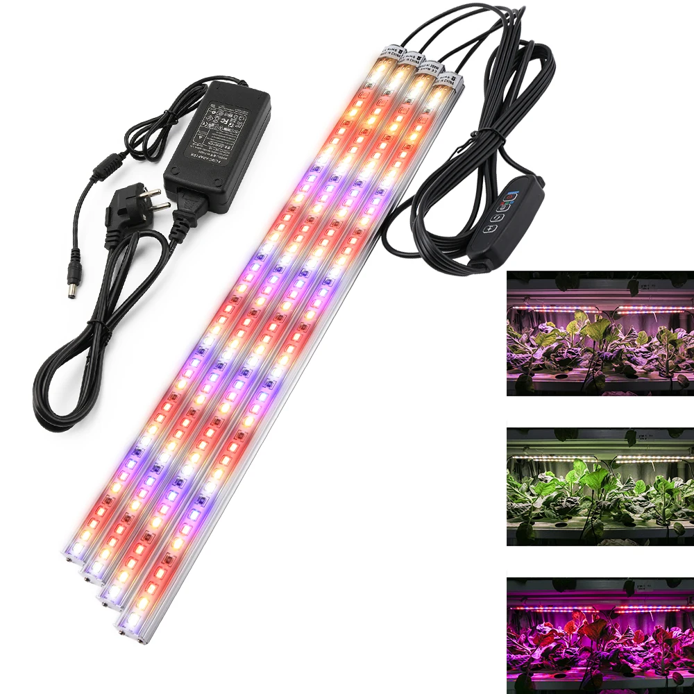 XRYL-tira de luz LED para cultivo de plantas de interior, 4 unids/lote, 100W, 224LED, 10 niveles de ajuste de brillo, 3 modos de iluminación