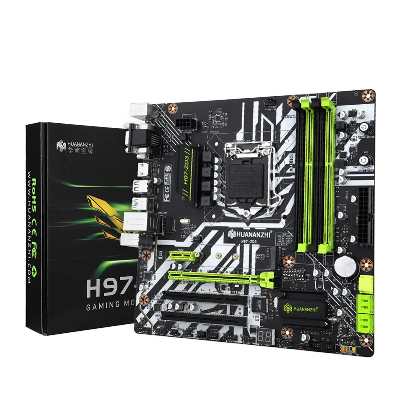 Imagem -05 - Huananzhi-placa-mãe H97-zd3 Lga 1150 Sata3 Usb 3.0 Nvme Ngff M.2 Suporte Ssd Ram Não-ecc Core i3 4130 i5 4460 i7 4770 M-atx Case