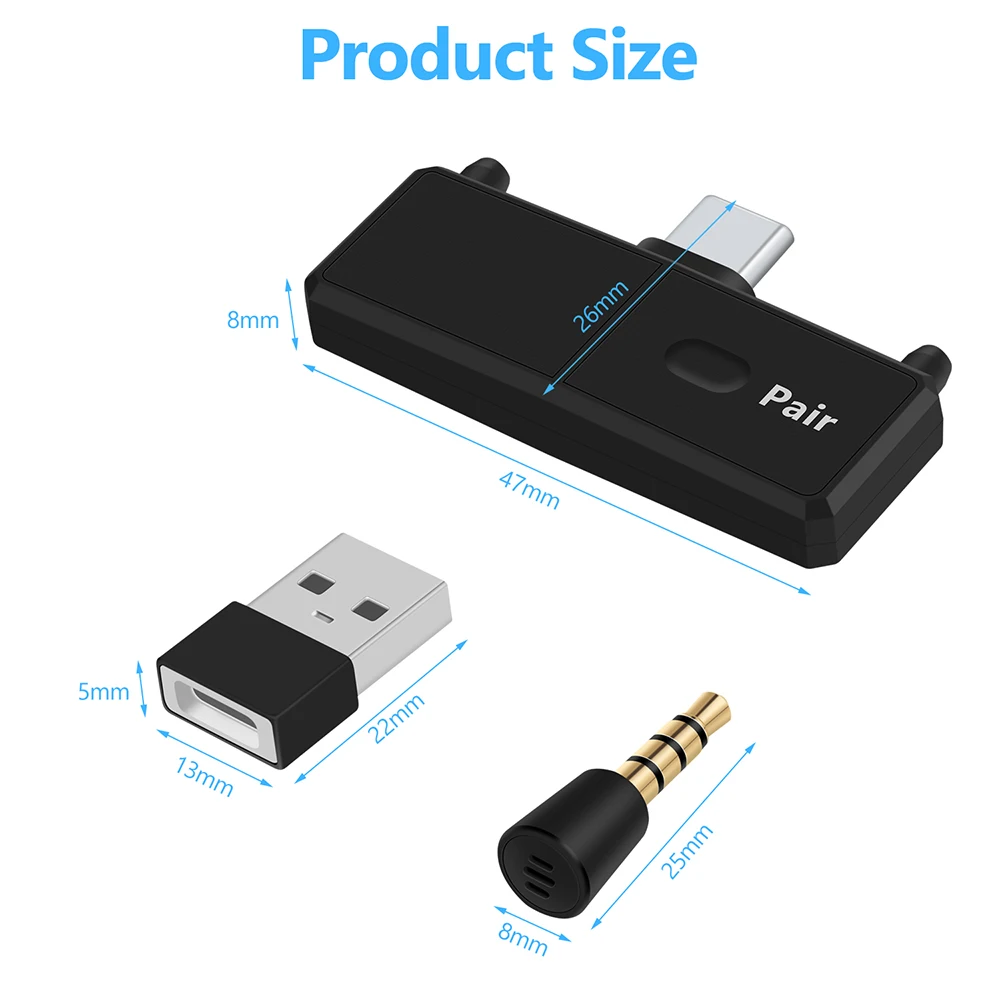 Adaptador Bluetooth USB-C A2DP SBC de baja latencia con micrófono, transmisor inalámbrico estéreo tipo C, Dongle Bluetooth para Nintendo Switch