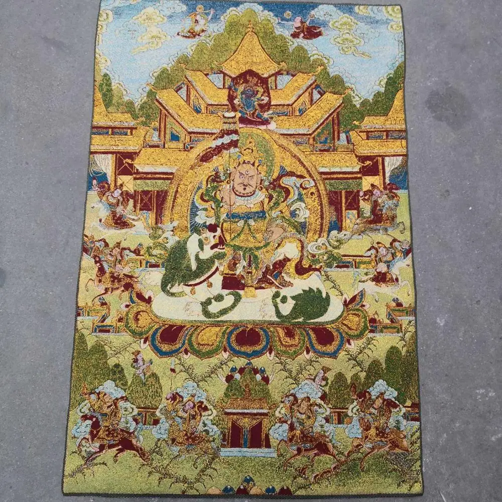 

35"Thangka Embroidery Tibetan Buddhism silk Embroidery brocade Nepal Vaisravana Buddha Treasure King Thangkas Worship Hall