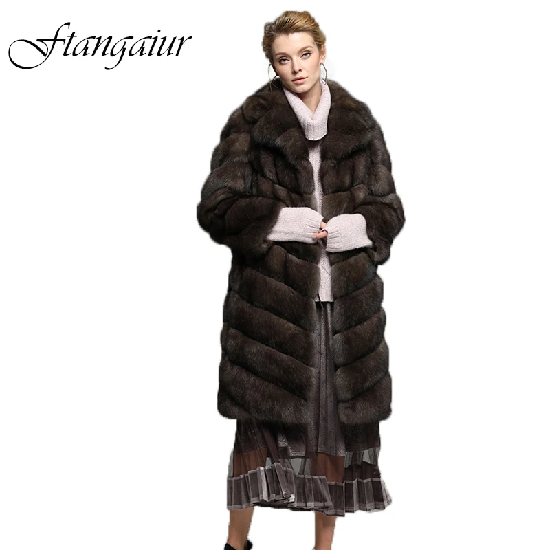 Ftangaiur Winter Women Russian Sable Gypsophila Mink Coat Full Sleeve Custom-Made Women's luxury X-Long Real Mink Fur Coats