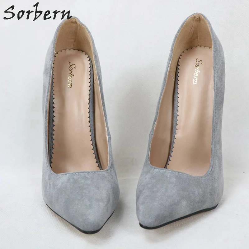 Sorbern Grey Slip On Women Pumps Metal High Heel Stilettos 18Cm Sharp Toes Lady Shoes Ladyboy Crossdresser Shoe Custom Colors