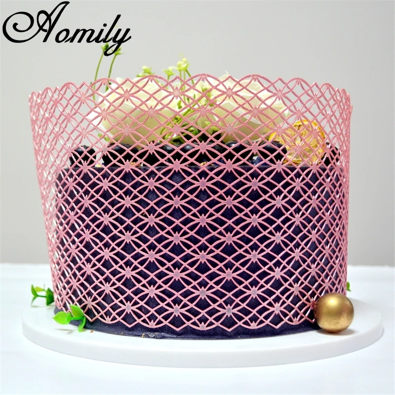 Aomily 2 In 1 Mesh Circle Hollow Shape Lace Silicone Mold Wedding Cake Flower Border Decoration Fondant Cake Surround Baking Mat