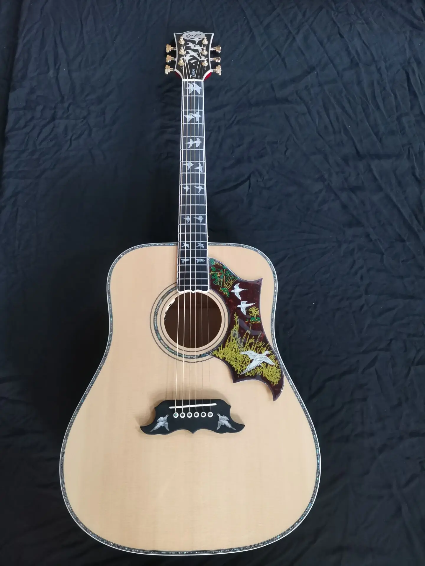 Dreadnought Acoustic Guitar, Fully Solid, Handmade, AAAA Grade, Flame Maple, Custom Dreadnought, abalone Superb, Free Shipping