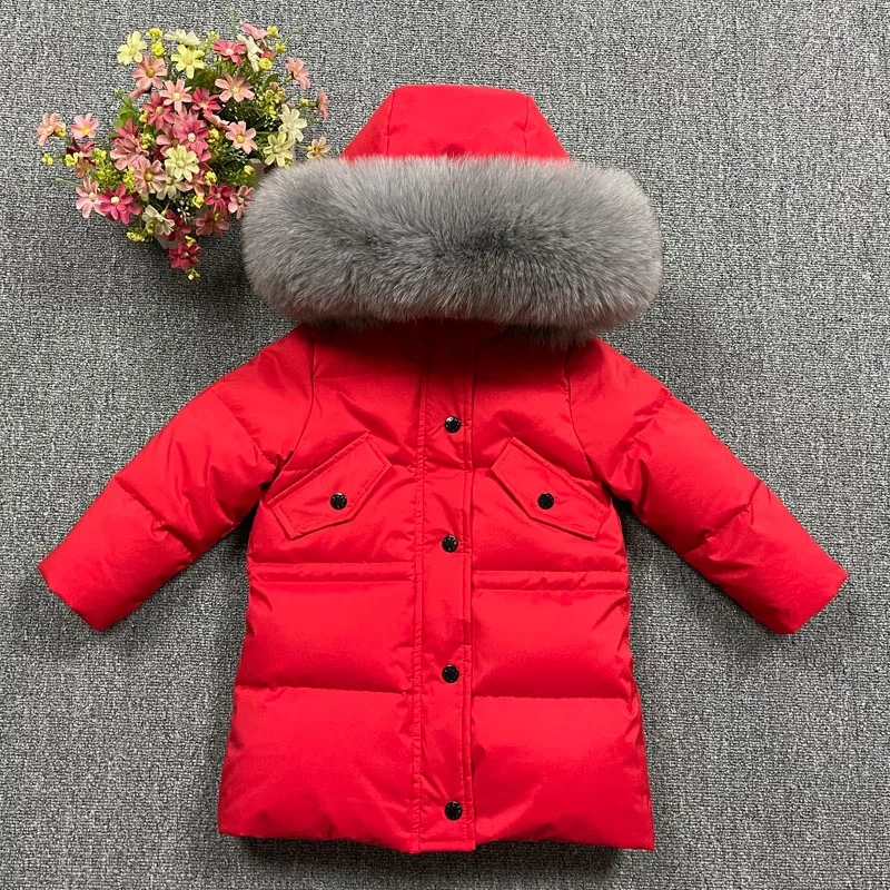 2023 New Children Winter Down Jacket for Boys Thick Warm Coat Super Big Real Fur Teen Girls Outerwear Snowsuit Windproof 2-13Yrs