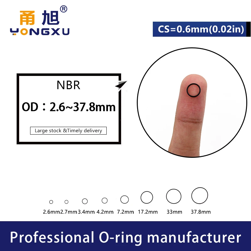 Nitrile Rubber 10PCS/lot Black NBR CS0.6mm thickness OD2.6/2.7/3.4/4.2/7.2/17.2/33/37.8*0.6mm O Ring Gasket waterproof watch