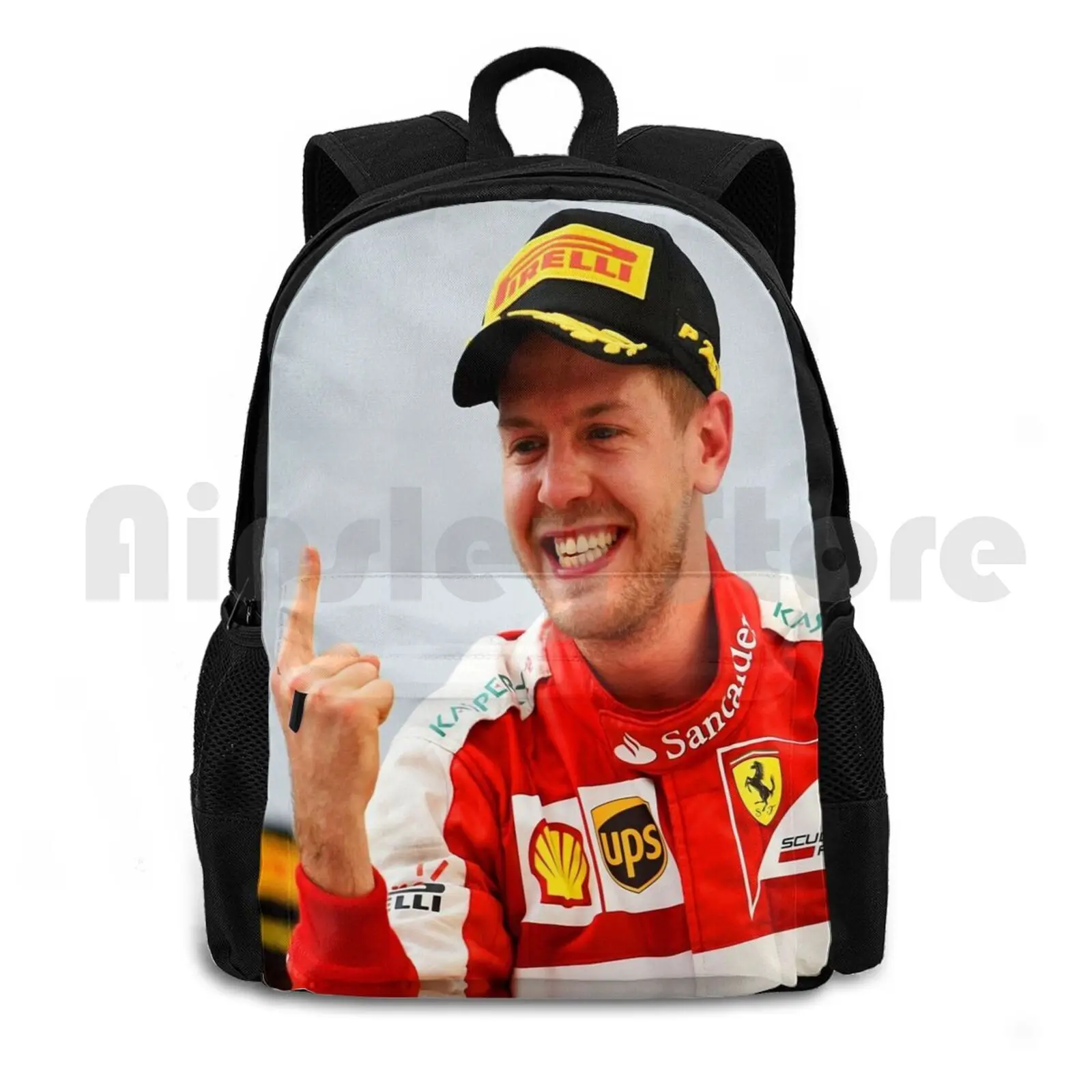 Vettel Celebrating His Outdoor Hiking Backpack Riding Climbing Sports Bag Race Racecar Racing Racecars Sports Fia Racingdriver