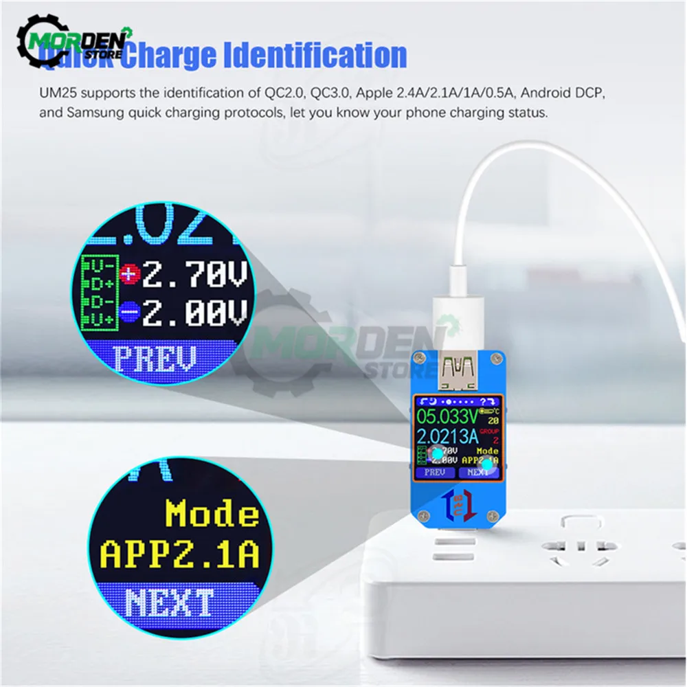 UM24 UM24C UM25 UM25C UM34  Voltage Current Meter USB 2.0 Type-C LCD Color Display Voltmeter Ammeter Battery Charge USB Tester