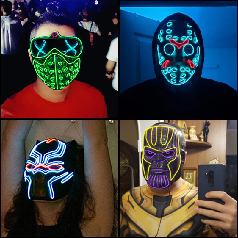 Cosplay Mask Supplies Cosplay  EL Mask Super Hero Black Panther Led Mask For Masque Christmas Halloween