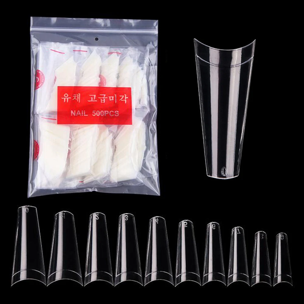 500Pcs/bag Clear Natural French Ballet Coffin False Acrylic Nails Art Tips UV Gel Ultra Flexible ABS Fake Nail Manicure Tools