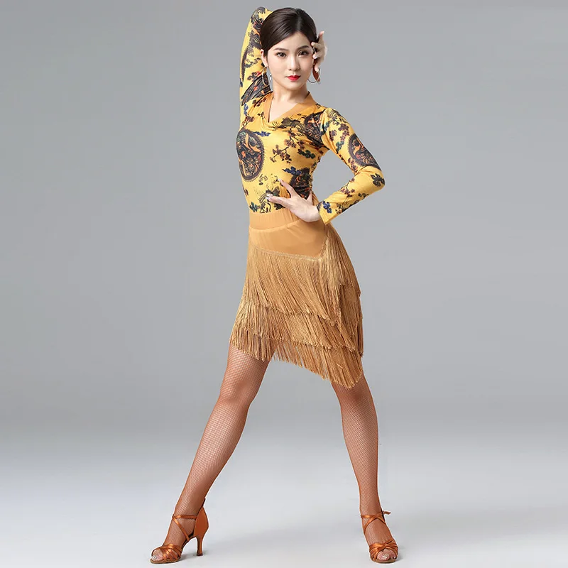 Latina Dance Clothes For Women Fringe Skirt Ballroom Practice Wear Stage Costume Cha Cha Dance Wear Rumba Dance Outfits DL6917