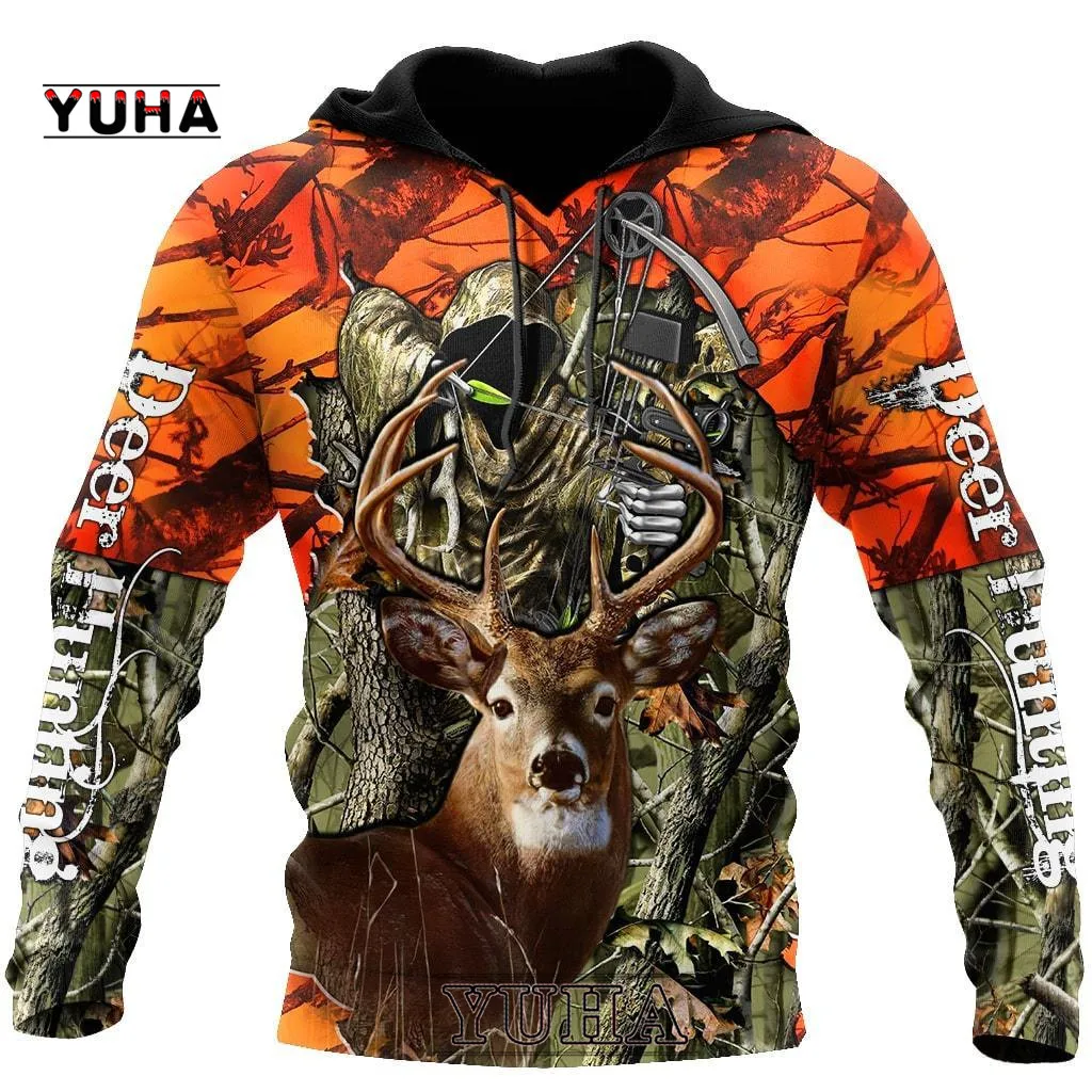 Moose hunting 3D hoodie orange camouflage 3D Gulf print fashion men's autumn hoodie sweatshirt unisex street casual coat pullove