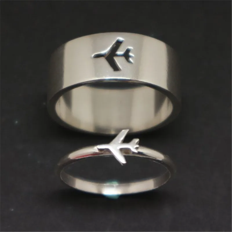 MKENDN Airplane Couple Ring for Women Men Pilot & Flight Butterfly Dinosaur Shark Ring Attendant Wedding Set Aviation Lover Gift