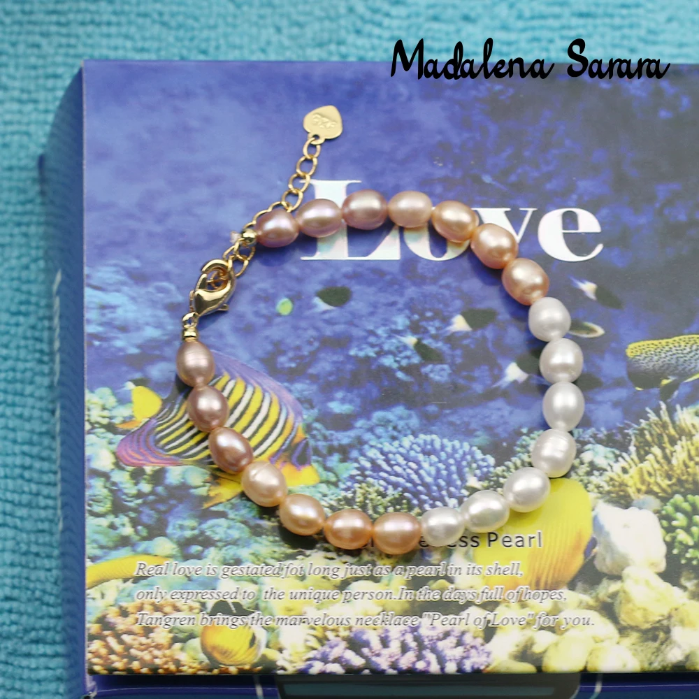 MADALENA SARARA 7-8mm Genuine Freshwater Pearl Colorful  Rice Shape Women Bracelet