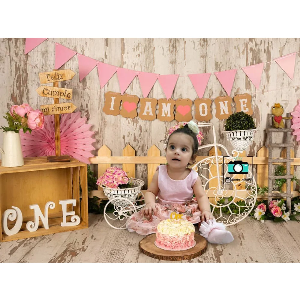 Spring Floral Children One Birthday Photo Background Flower Wood Floor 1st Newborn Baby Birthday Cake Smash Backdrop Photography