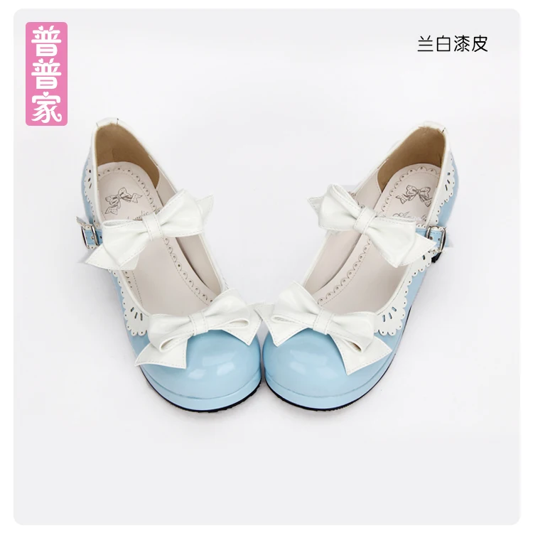 Japanese round head sweet Lolita shoes lace bow thick with princess dress maid shoes  Bowknot Princess Kawaii Girl Women Shoes