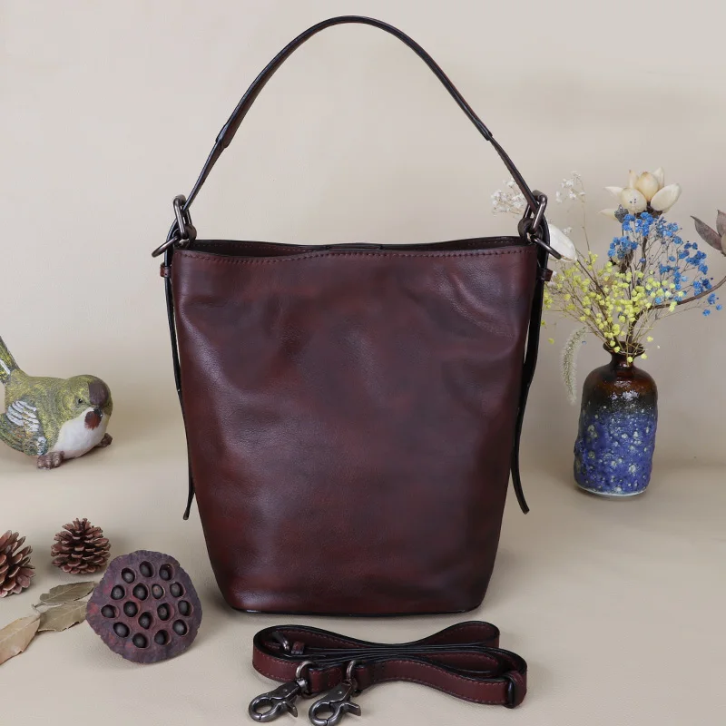 ★baotou layer cowhide bag handbag bucket single female inclined shoulder bag bag, female female bag leather handbag