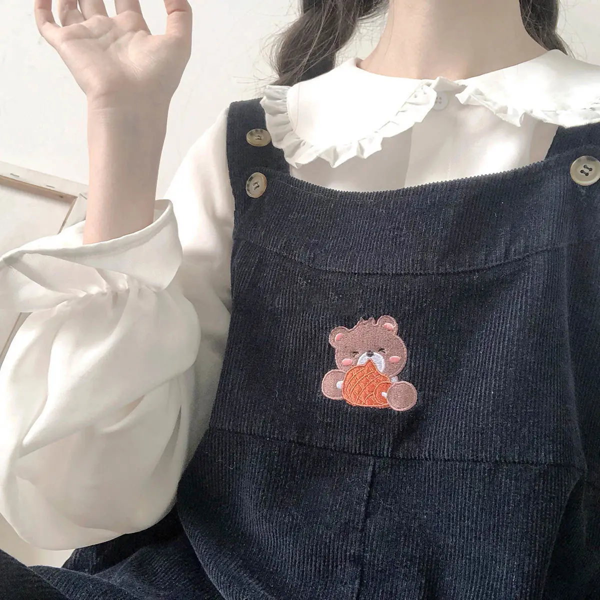 Peter Pan Kragen Süßes Hemd Frauen Lolita Japanische Kawaii Bluse Puff Langarm Elegante Weiße Weibliche Top Grundlegende Schule Shirts – Detail 10