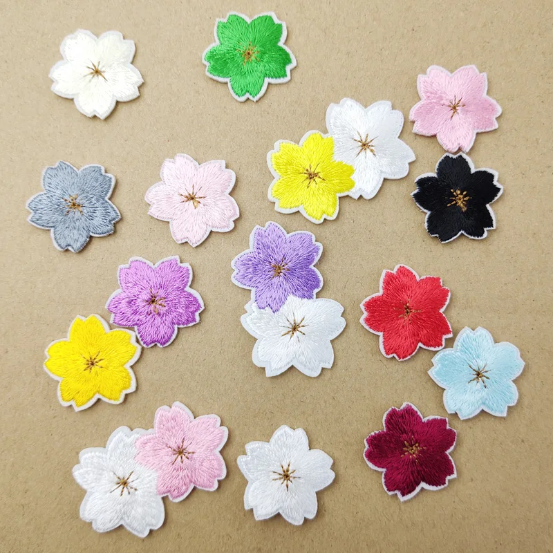 Oriental Cherry Sakura Patches Cloth Mend Decorate Clothes Apparel Sewing Decoration Applique Badges Patch White Black Yellow