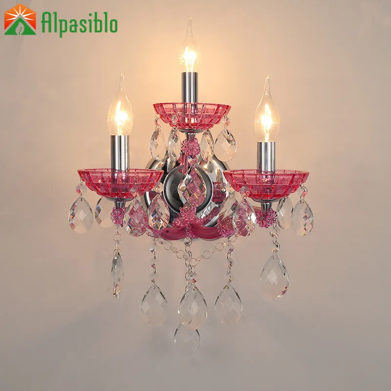 Luxury Wall Sconce Lighting European Pink Wall lights lamp girl bedside lamp crystal lamp Wall sconce bedroom stairs living room