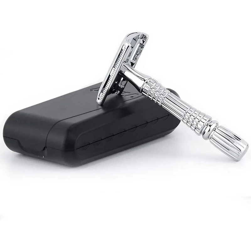 Double Edge Safety Razor Wet Shaving for Men Women with Platinum Blade and Mirrored Travel Case