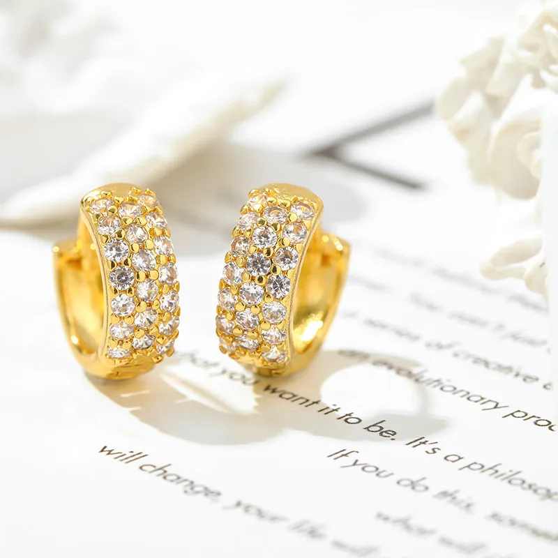 

Fashion Geometric Plated 18K Earrings Minimalist Tidal Current 3 Rows Zircons For Women New Trend Earclip Jewelry Gift