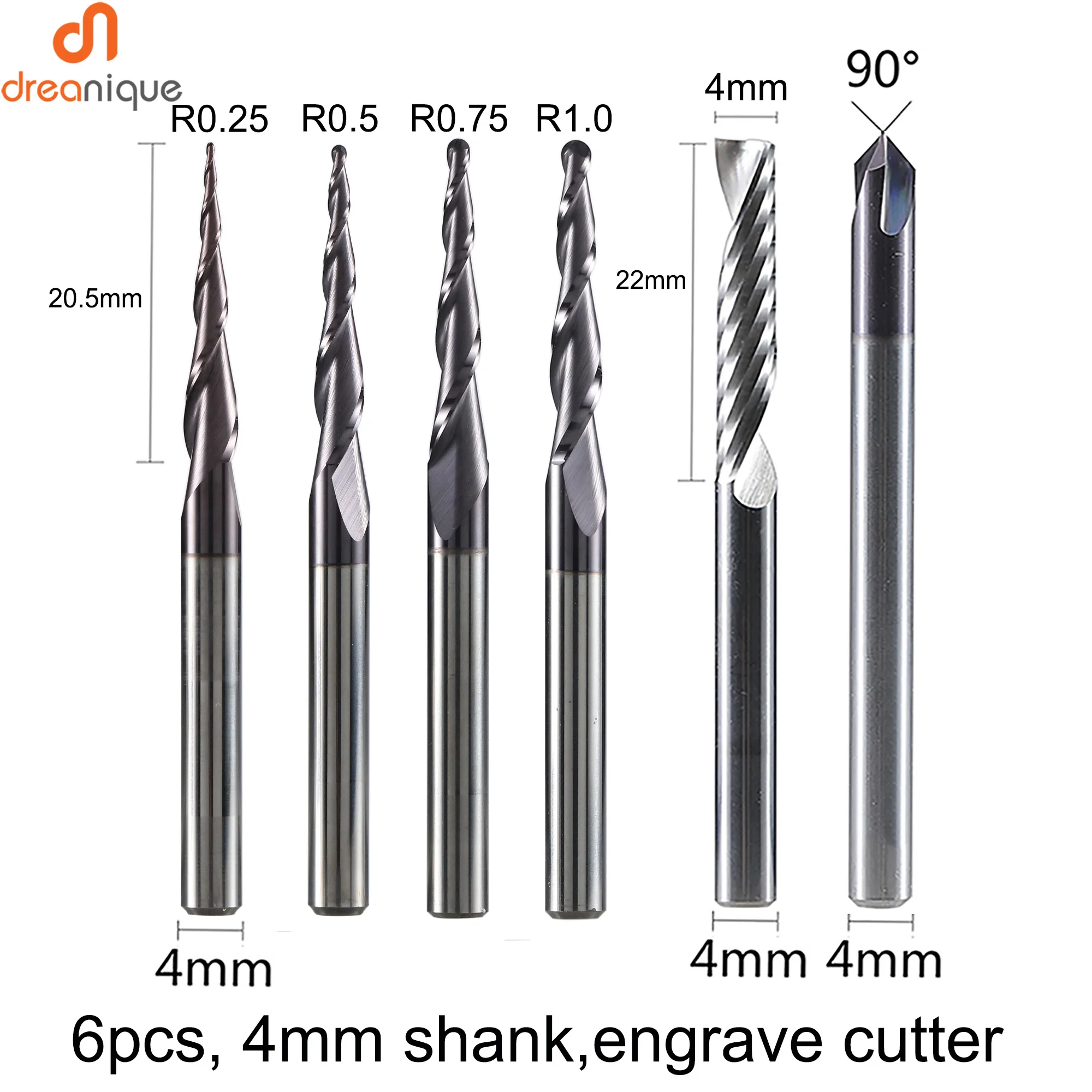 

CNC Solid Carbide engraving Bits Milling Cutter WoodWork Set 4mm Shank Router Bits For Carving Wood Tools