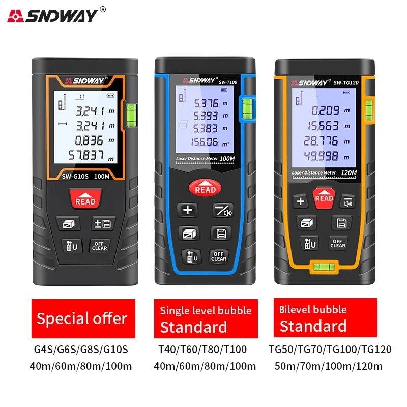 SNDWAY Laser Distance Meter High Precision 40M 50M 60M 70M 80M 100M 120M Laser Rangefinder Trena Measure Tape Construction Tools